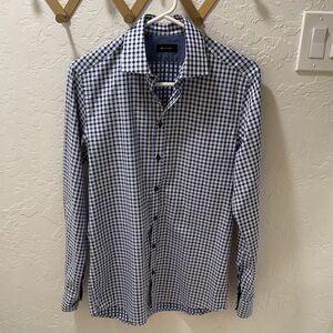 Sand Men's Blue and White Checkered Button Down Shirt - Medium